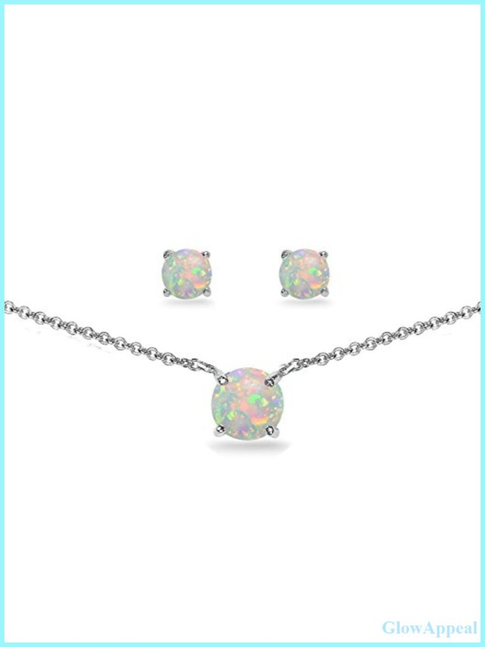 Sterling Silver Created Opal Choker Necklace & Stud Earrings Jewelry Set